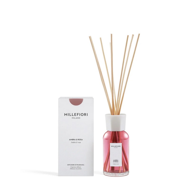 Diffusore di fragranza Millefiori Ambra Naturale da 100 ml con bastoncini
