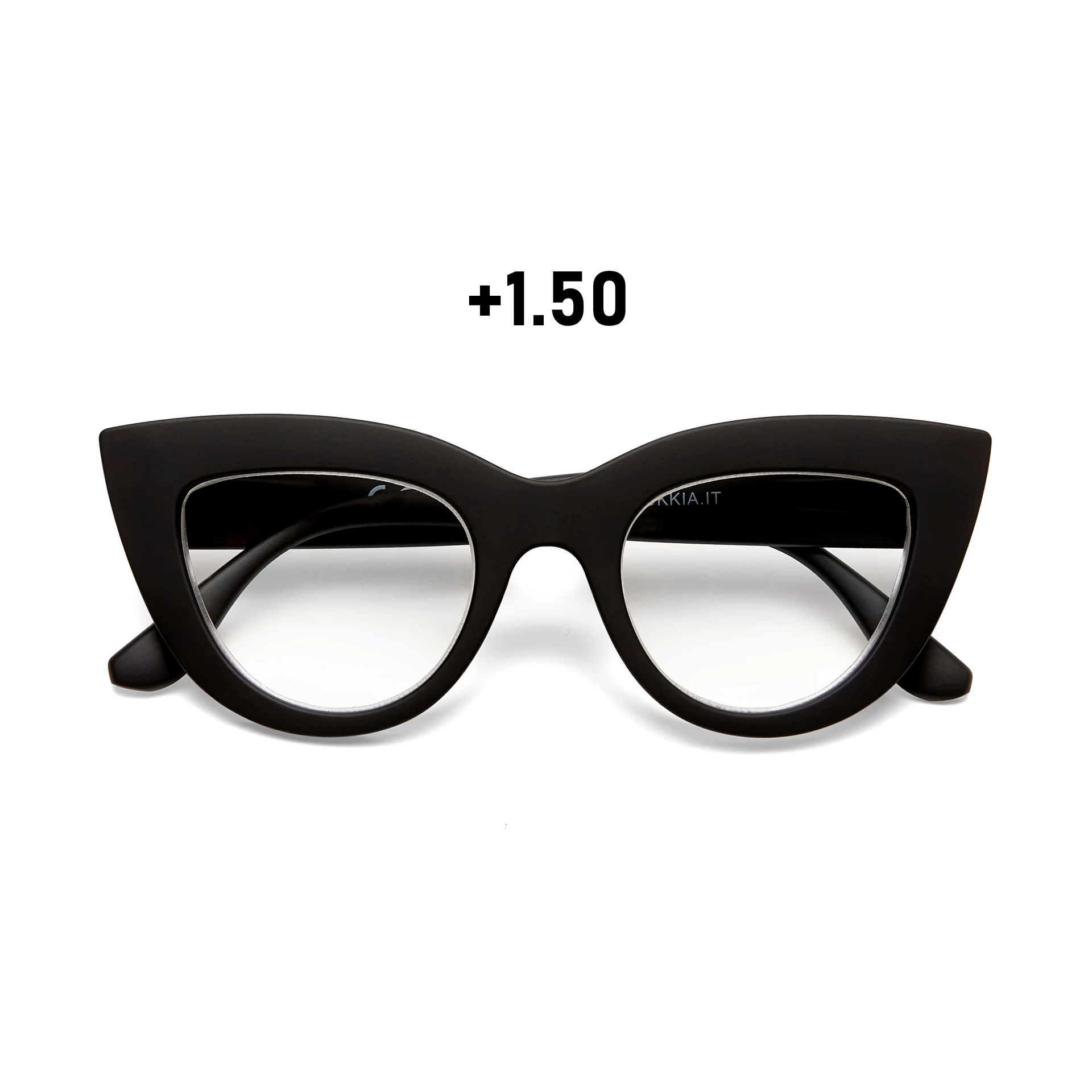 Occhiale da lettura con montatura gatto nero e lenti da lettura +1.50 diottrie con filtro luce blu