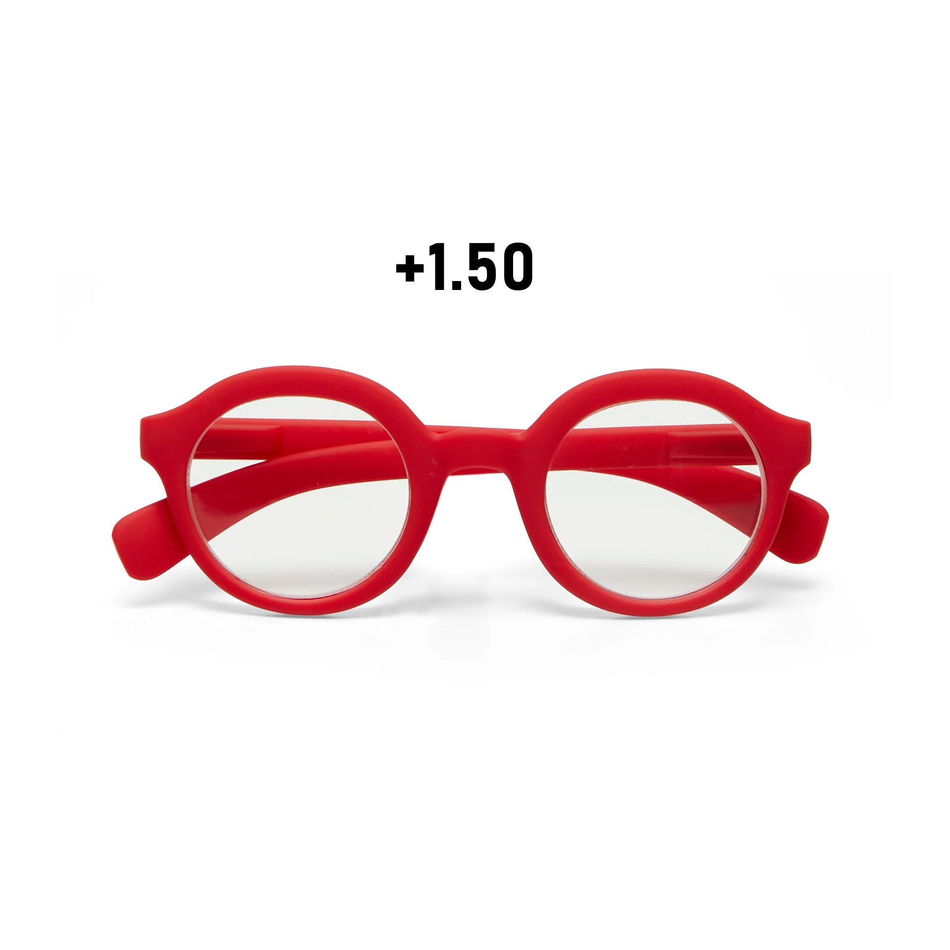 Occhiale da lettura con montatura panthos tonda rossa e lenti da lettura +1.50 diottrie con filtro luce blu