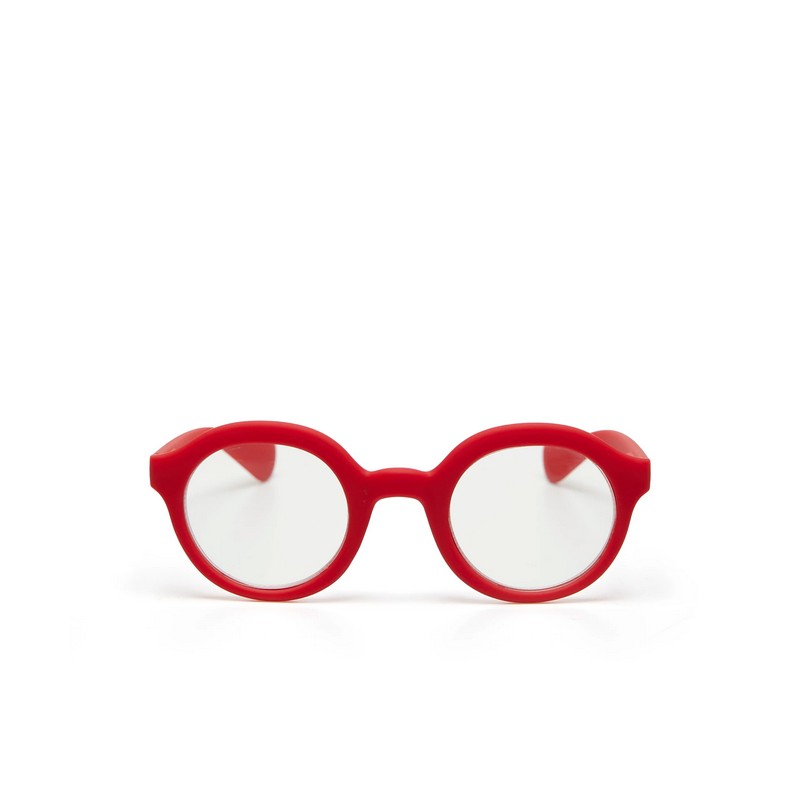 Occhiale da lettura con montatura panthos tonda rossa e lenti da lettura +1.50 diottrie con filtro luce blu
