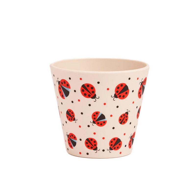 Tazzina bianca da caffè espresso in materiale riciclato decorata con coccinelle
