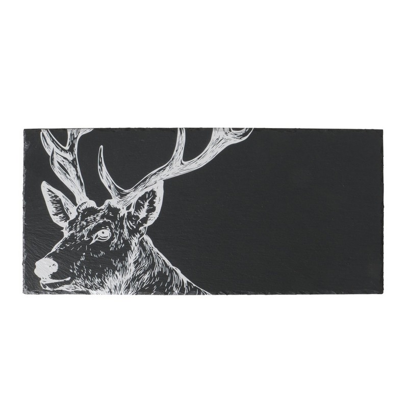 Tagliere in ardesia decorato con cervo bianco assortito (due varianti, orizzontale e verticale, che verranno spedite in base alla disponibilità), utilizzabile anche come piatto da portata o elemento decorativo - una perfetta idea regalo autunno inverno