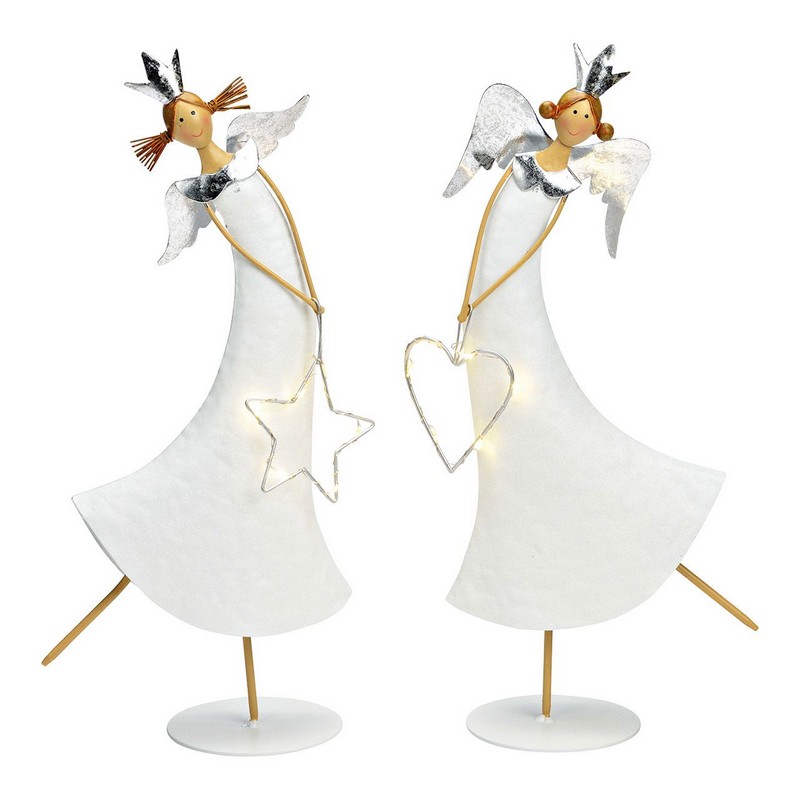 Angelo natalizio assortito in metallo da appoggio con cuore o stella luminosi