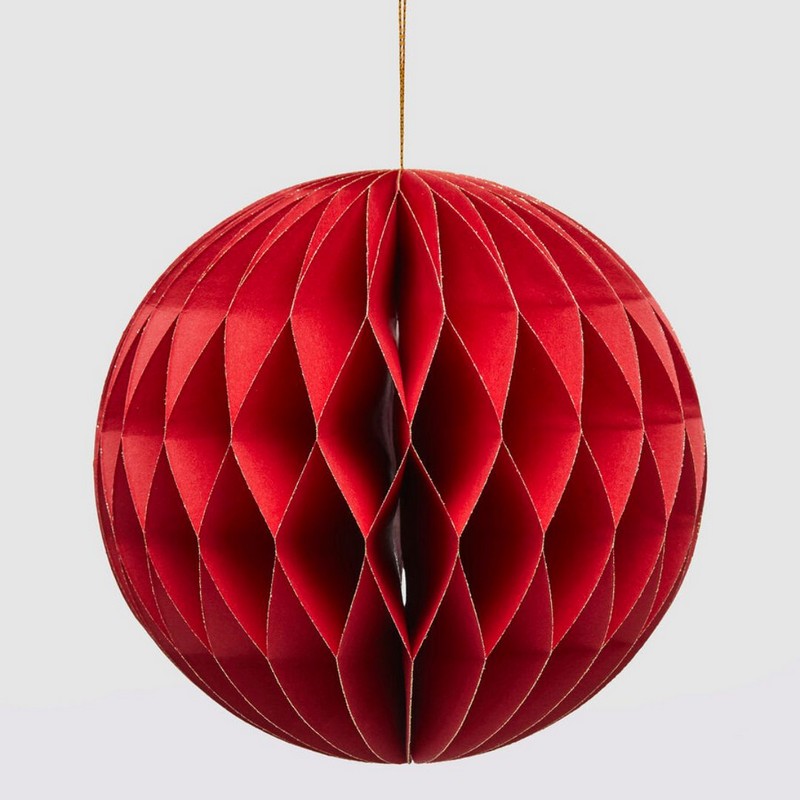 Pallina di Natale origami grande rossa con dettagli oro, ideale per arricchire i tuoi addobbi per albero di Natale