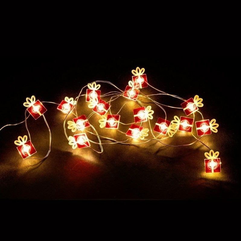 Catena luminosa da 20 led a forma di pacchi regalo a batteria