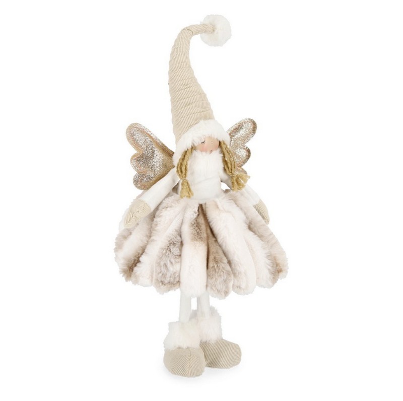 Angelo natalizio decorativo da appoggio con cappello di Babbo Natale e luci LED