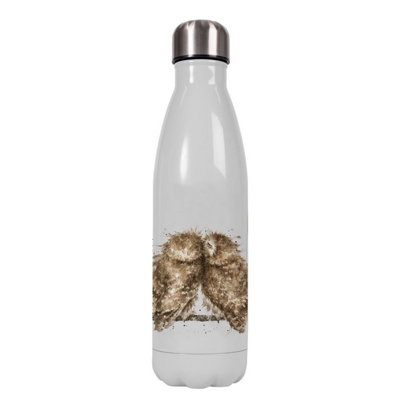 Bottiglia termica da 500 ml grigia decorata con coppia di gufi