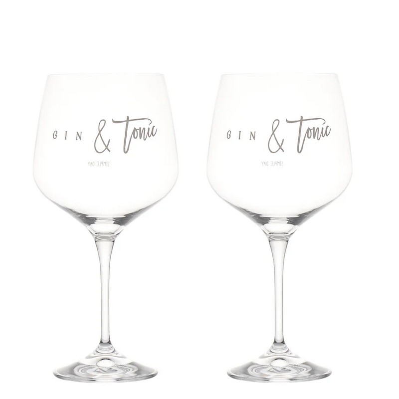 Set 2 calici in vetro decorati con scritta “Gin & Tonic” da 82 cl ciascuno