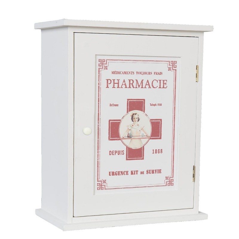Armadietto in legno bianco per medicinali decorato in stile vintage