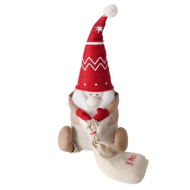 Fermaporta morbido a forma di Babbo Natale con sacco con scritta “X-Mas”