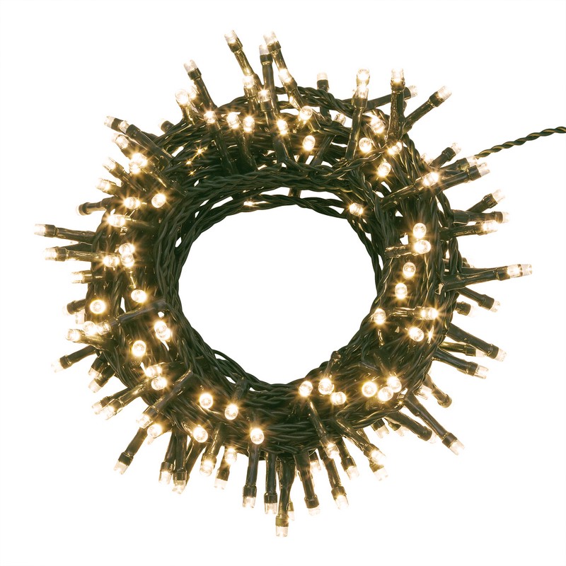 Catena luminosa da 180 led ad uso interno ed esterno, con 8 giochi di luce, opzione timer e filo verde
