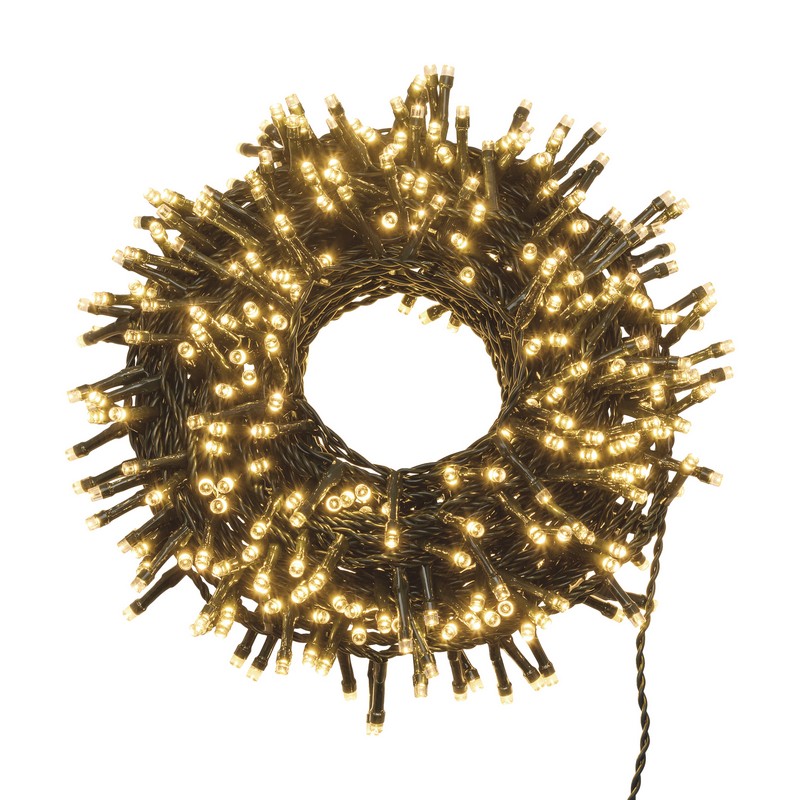 Catena luminosa da 450 led ad uso interno ed esterno, con 8 giochi di luce, opzione timer e filo verde