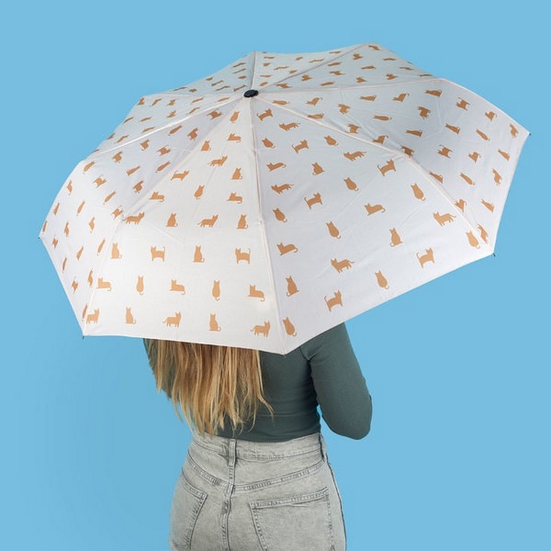 Ombrello pieghevole con astuccio decorato a tema gatto calico