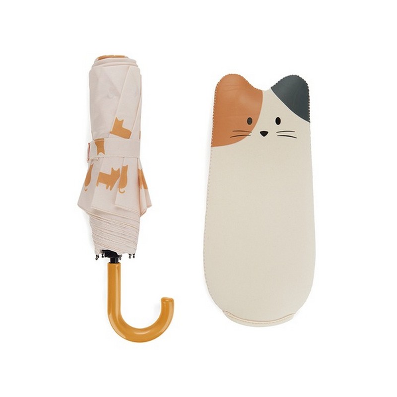 Ombrello pieghevole con astuccio decorato a tema gatto calico