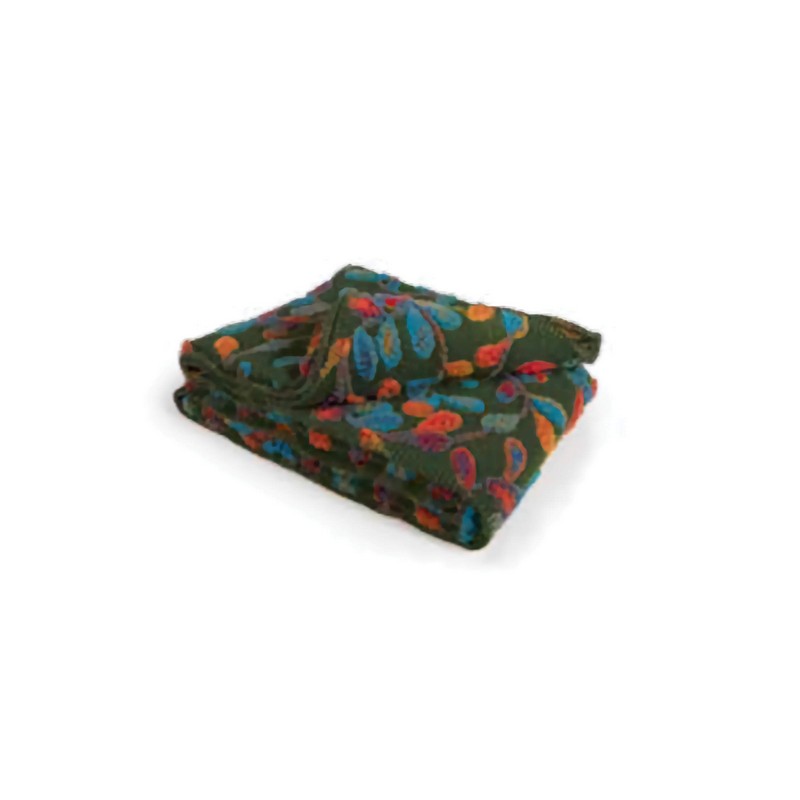 Coperta in lana cotta con decorazione ramages su sfondo verde