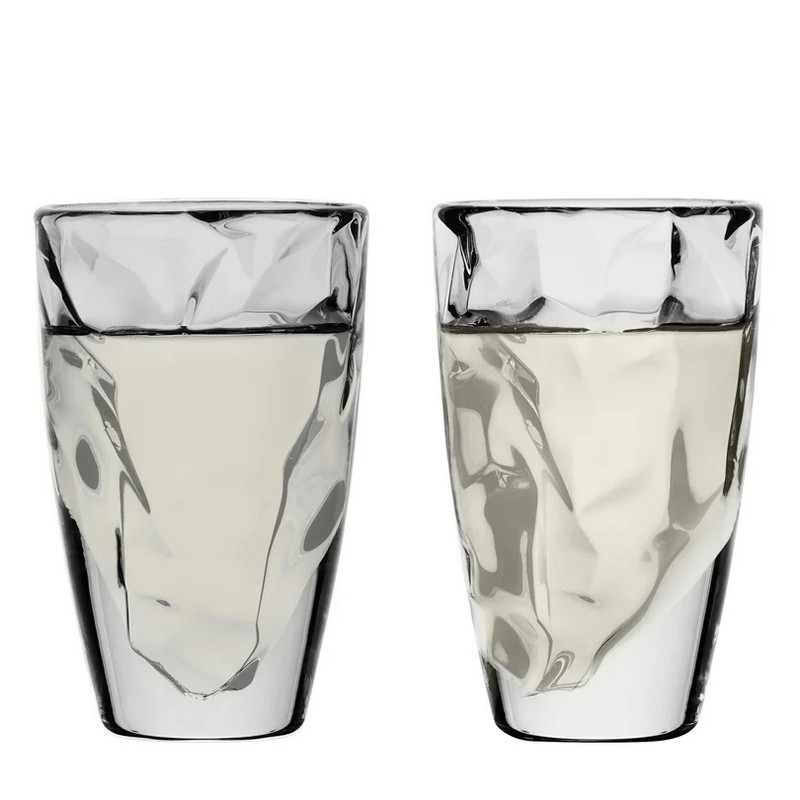 Set di 2 bicchierini in vetro da caffè o liquori in stile alpino, ispirato alle maestose vette montane, fornito in elegante confezione regalo