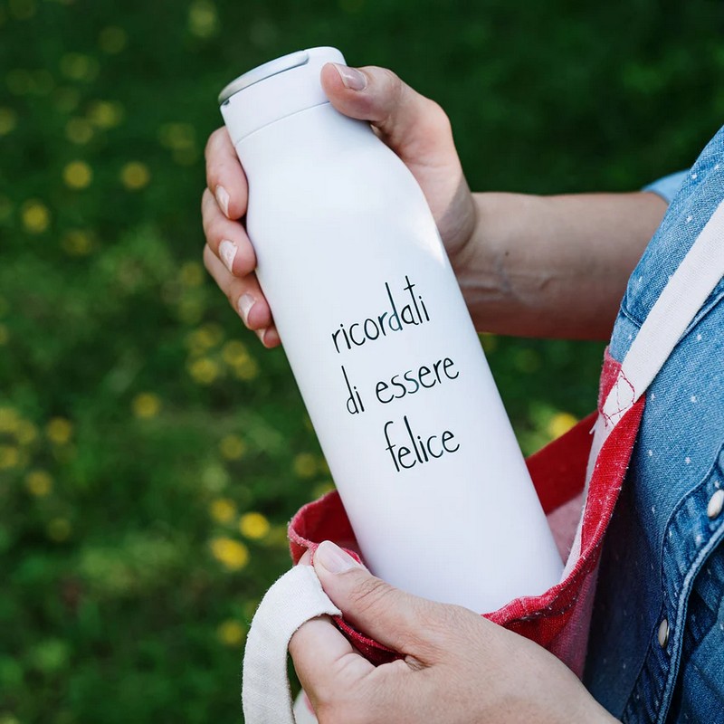 Bottiglia termica bianca in acciaio da 500 ml “Ricordati di essere felice”