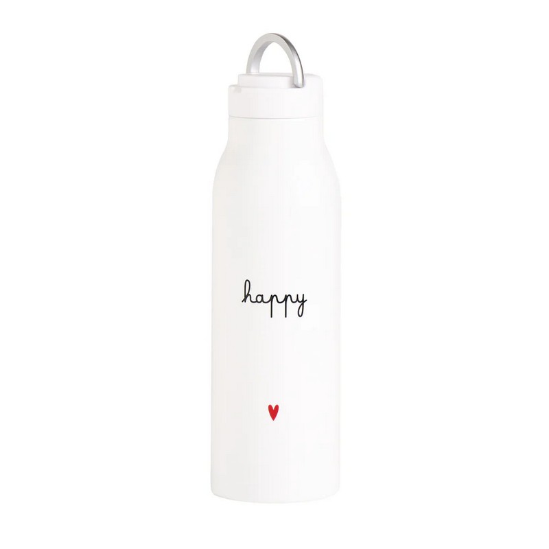Bottiglia termica bianca in acciaio da 500 ml “Happy” con cuore