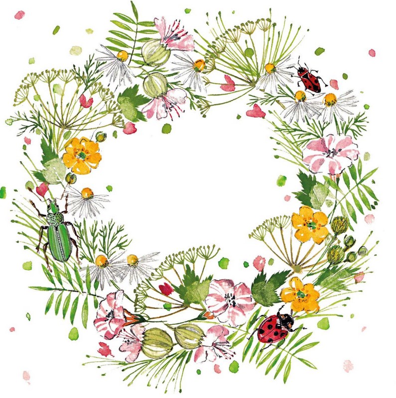 Set 20 tovaglioli di carta decorati decorati con ghirlanda di fiori su sfondo bianco