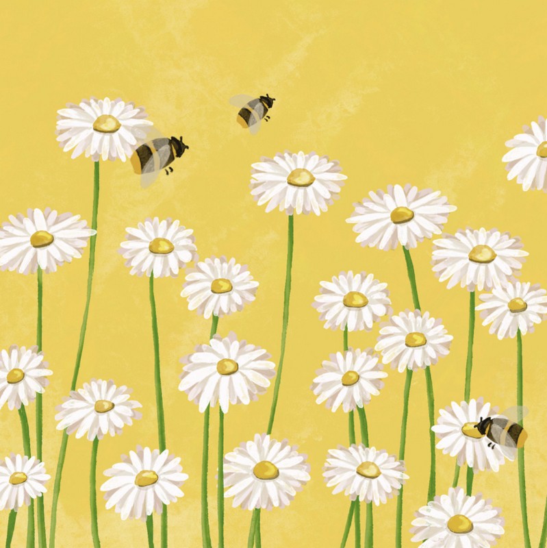 Set 20 tovaglioli di carta decorati decorati con api e margherite su fondo giallo