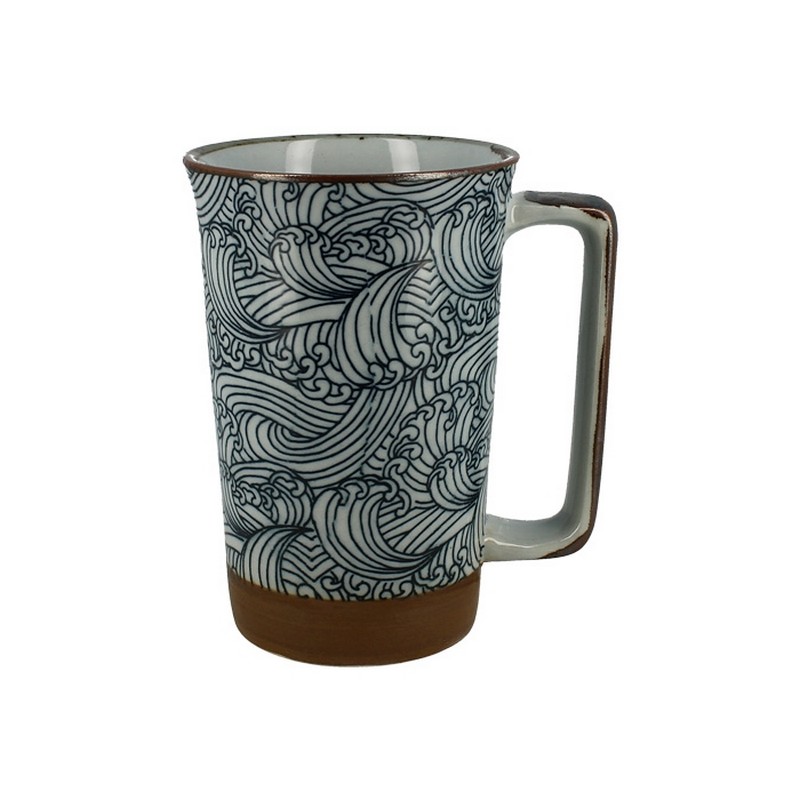 Tazza mug giapponese in ceramica con manico e decoro onde