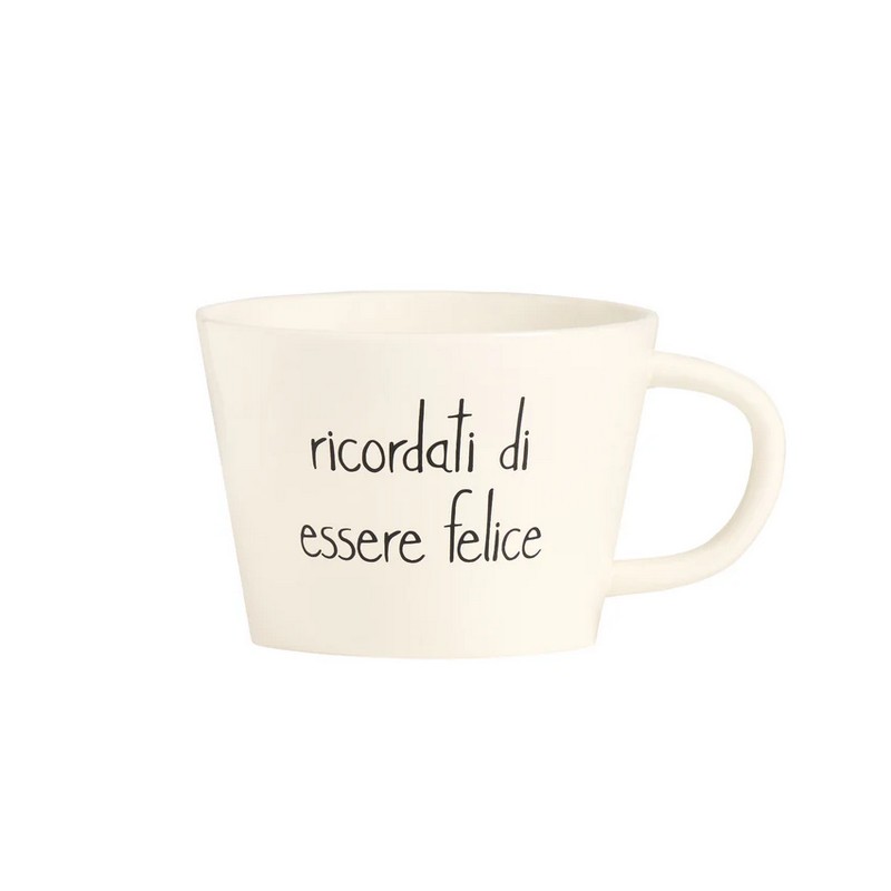 Tazza colazione in gres decorata con scritta Ricordati di essere felice
