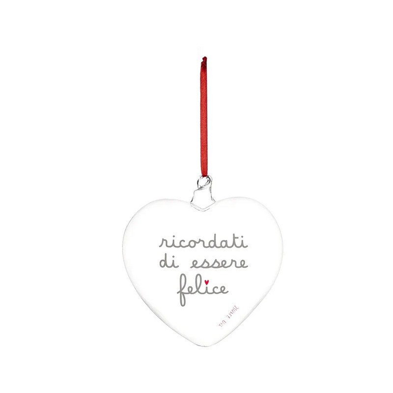 Cuore in vetro borosilicato decorato con scritta 