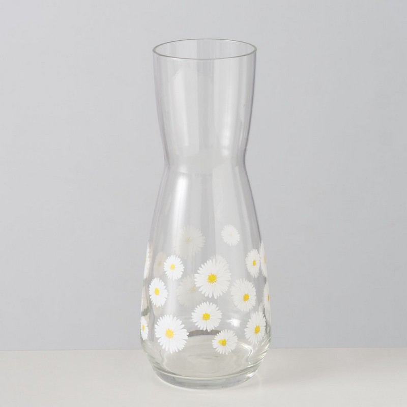 Caraffa in vetro decorata con margherite, ideale per la tua tavola primaverile