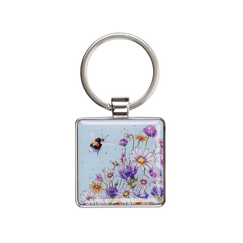 Portachiavi quadrato decorato con api e fiori