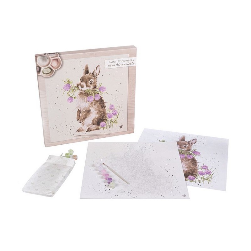 Set tavolozza, colori e pennelli con coniglio da pitturare seguendo i numeri, il tutto contenuto in una confezione regalo decorata