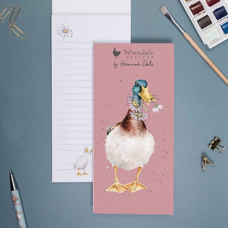 Block notes magnetico decorato con anatra che mangia dei fiori