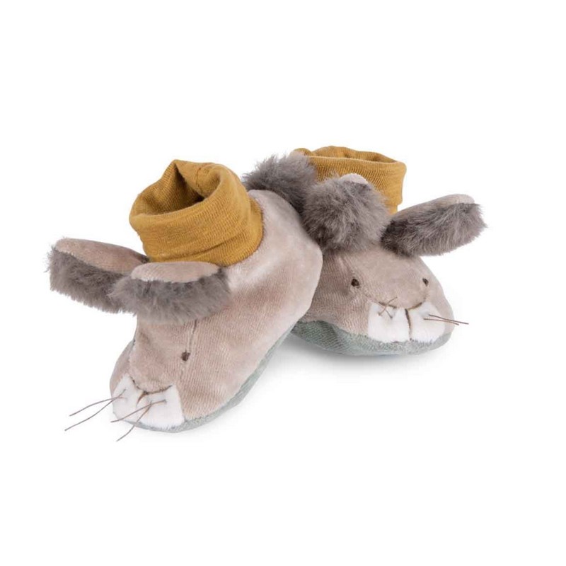 Pantofole per neonati 0-6 mesi a forma di muso di coniglietto con orecchie, contenute in un cofanetto