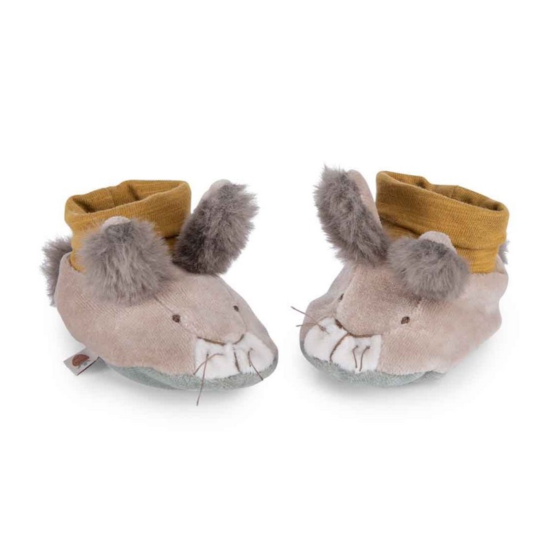 Pantofole per neonati 0-6 mesi a forma di muso di coniglietto con orecchie, contenute in un cofanetto