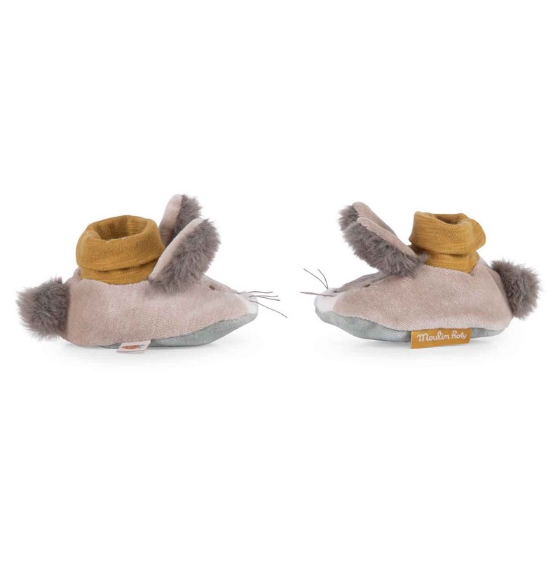 Pantofole per neonati 0-6 mesi a forma di muso di coniglietto con orecchie, contenute in un cofanetto