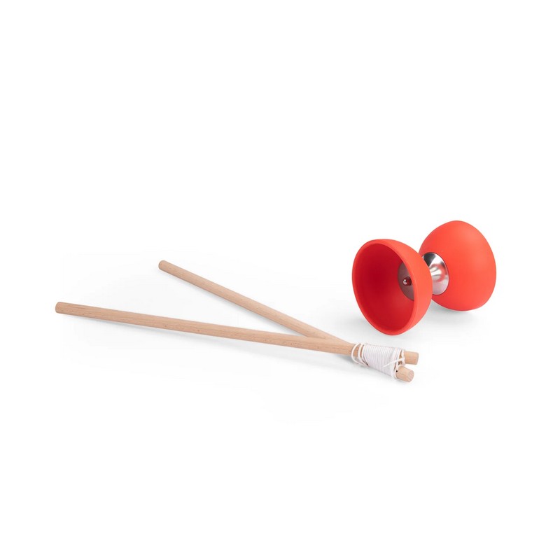 Gioco diabolo rosso in legno e gomma