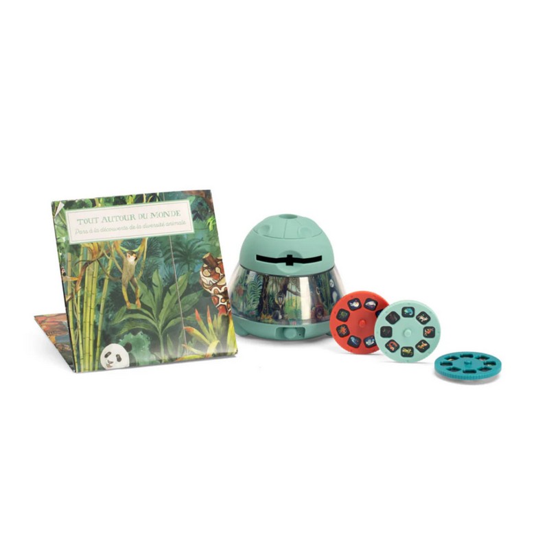 Proiettore ricaricabile che proietta 24 immagini di animali del mondo con paesaggi