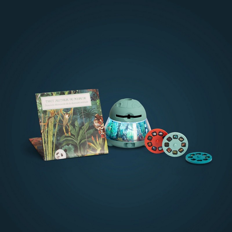 Proiettore ricaricabile che proietta 24 immagini di animali del mondo con paesaggi