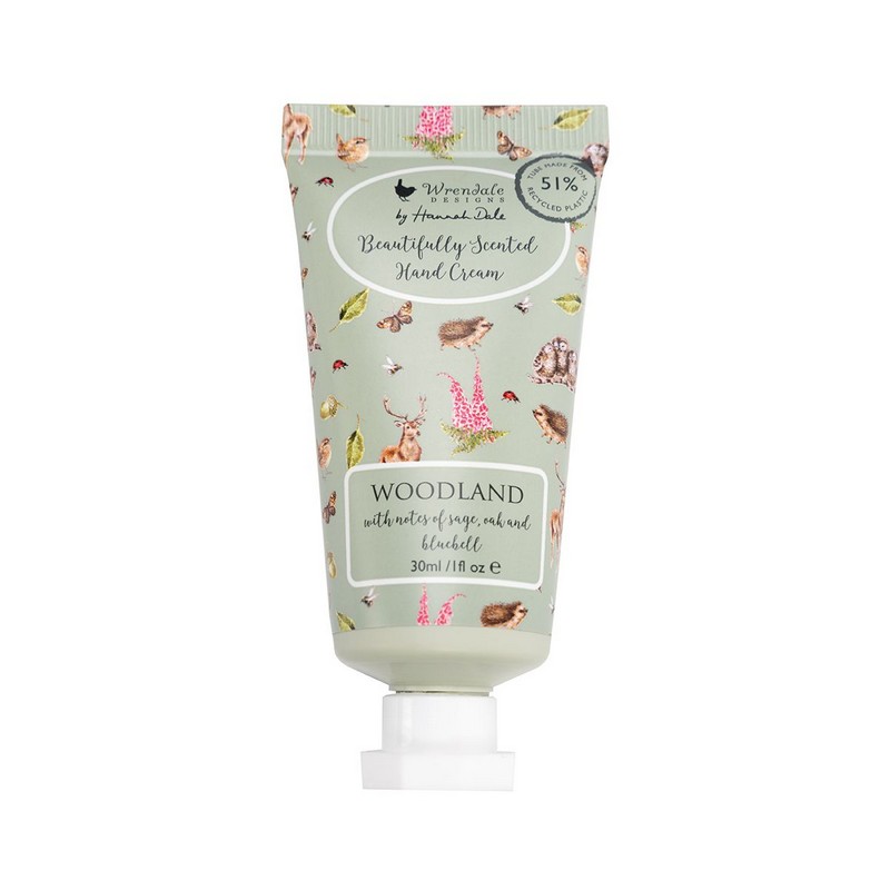 Crema mani profumata con tubetto decorato con animali e fragranza “Woodland” con note di salvia, quercia e campanula