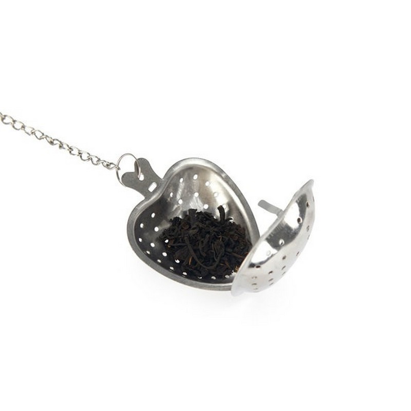 Infusore di tè e tisane a forma di cuore in acciaio inox con fiocco rosa in silicone da incastrare sul bordo della tazza