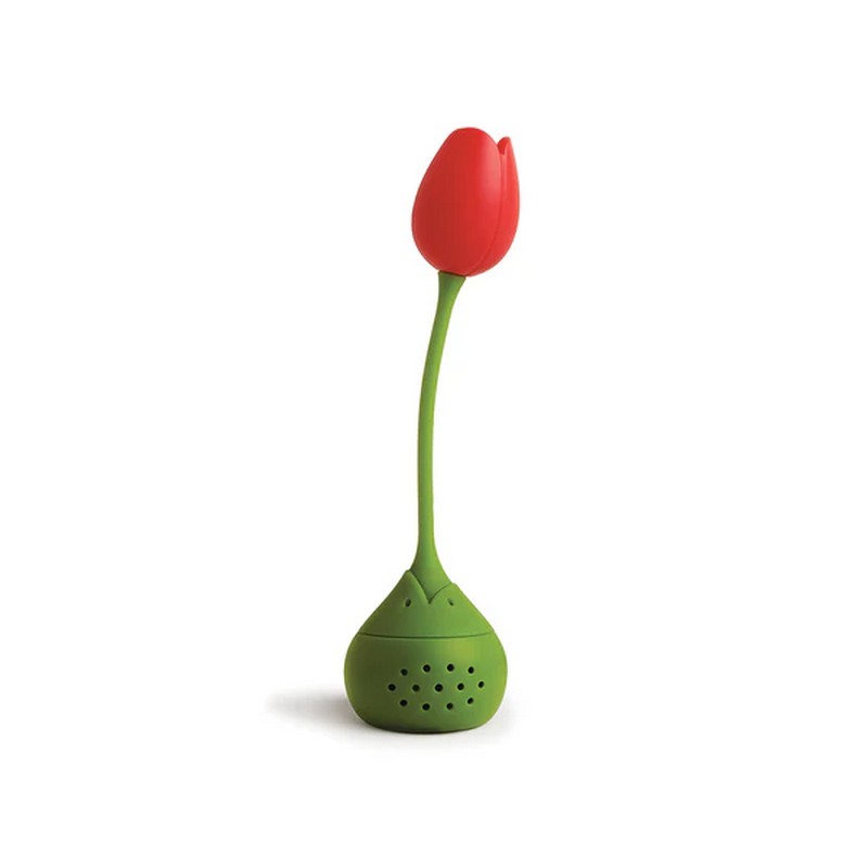 Filtro infusore tè in silicone a forma di tulipano rosso, una fantastica idea regalo primaverile per gli amanti degli infusi!