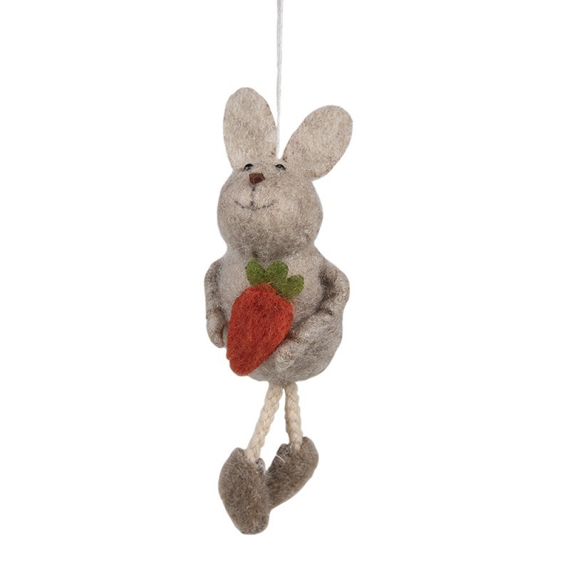 Coniglio grigio decorativo in lana cotta con carota appendere, perfetto come decorazione di Pasqua