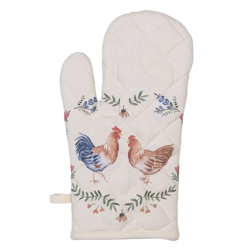 Guanto forno da cucina 100% cotone decorato fronte e retro con galli e fiori, ideale come regalo primaverile e pasquale