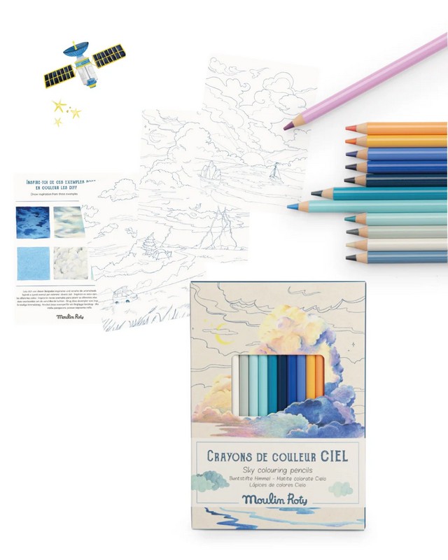Set 12 matite dei colori del cielo con 3 disegni da colorare