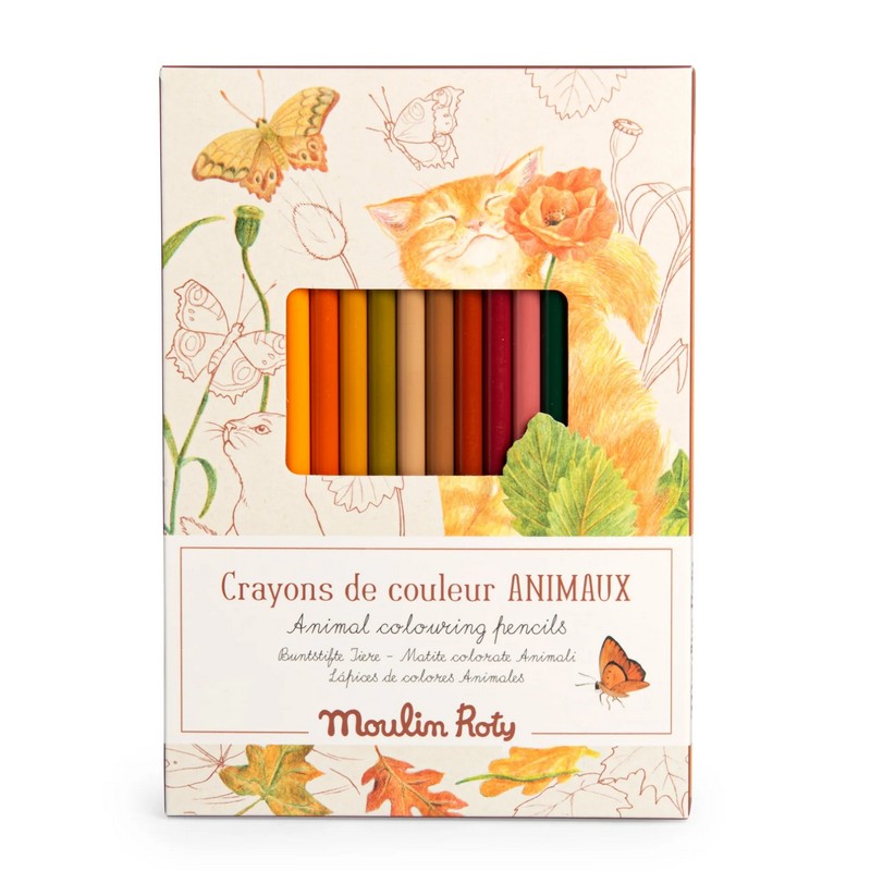 Set 12 matite dei colori degli animali con 3 disegni da colorare