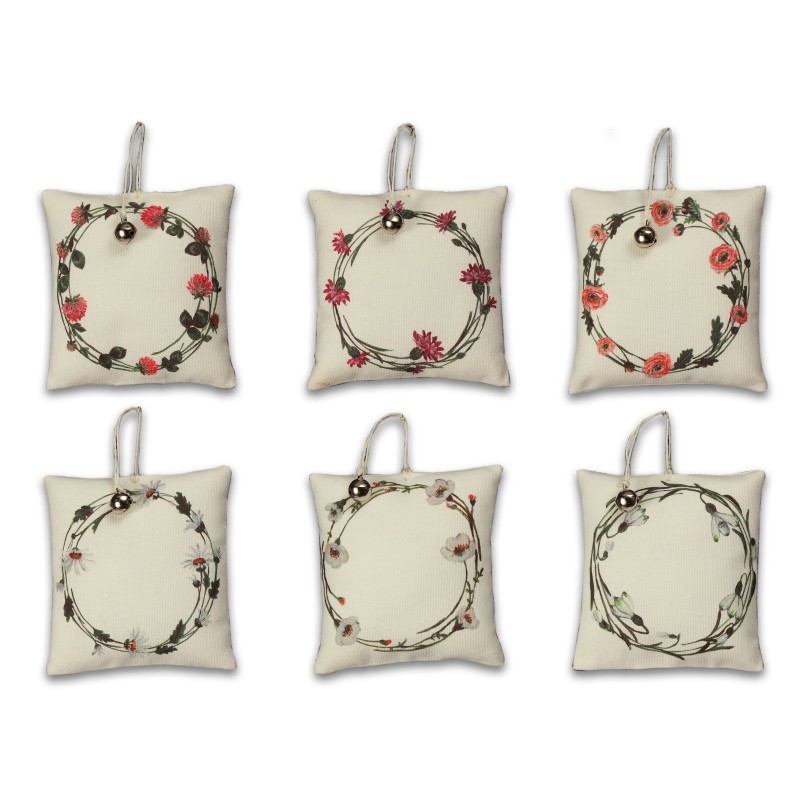 Sacchetto profumato con campanella e decoro floreale assortito, utilizzabile come fuoriporta, profumatore per cassetti e armadi o decorazione di primavera