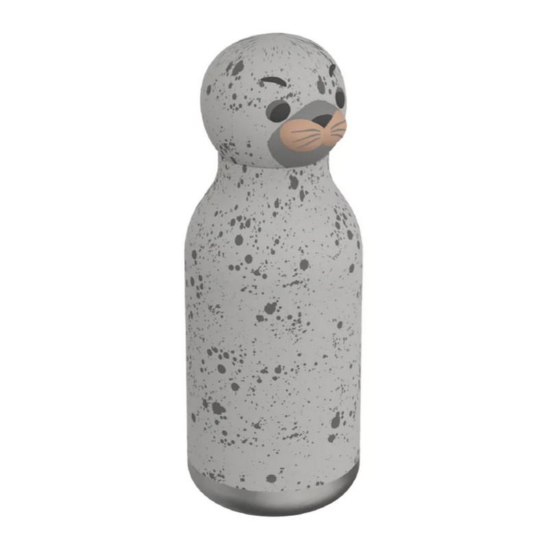 Borraccia termica in acciaio con cannuccia in silicone e scovolino incluso a forma di foca