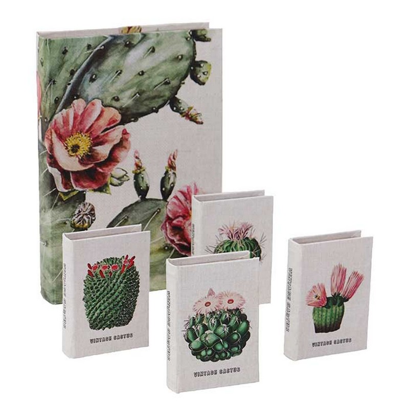 Scatola libro decorata con cactus con interno vellutato e chiusura magnetica, 4 varianti assortite
