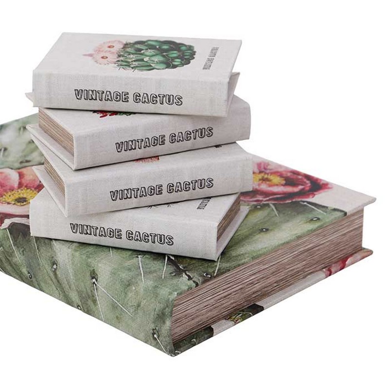Scatola libro decorata con cactus con interno vellutato e chiusura magnetica, 4 varianti assortite