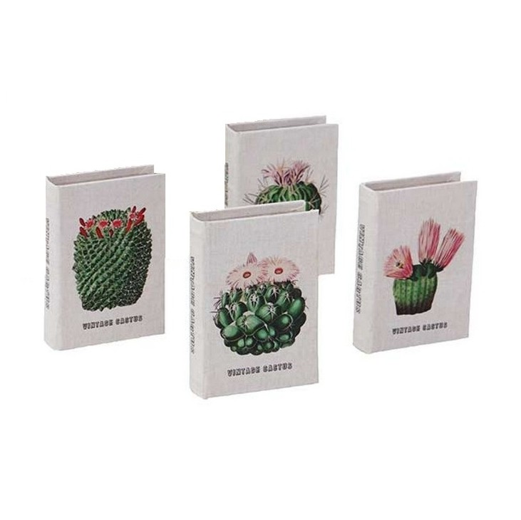 Scatola libro decorata con cactus con interno vellutato e chiusura magnetica, 4 varianti assortite