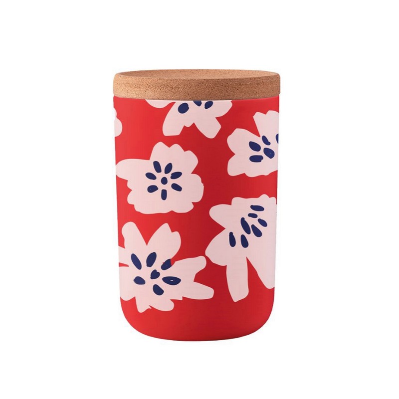 Barattolo alimentare da cucina corallo in PLA, materiale ecologico ricavato dallo zucchero, decorato con fiori e dotato di tappo in sughero. Utilizzabile senza tappo in microonde e lavastoviglie